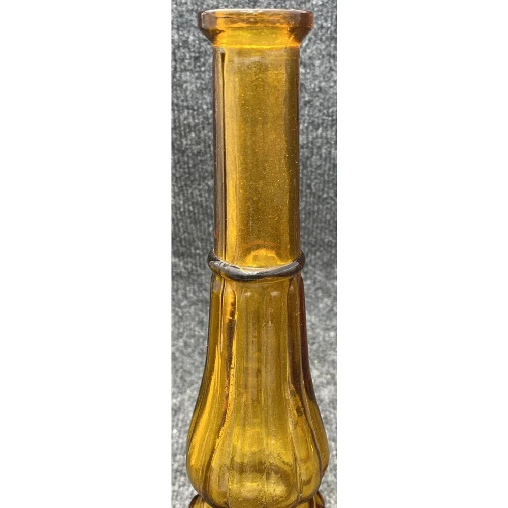 Vintage Empoli Italy Amber Glass Candlestick Holder Column Bud Vase MCM 12